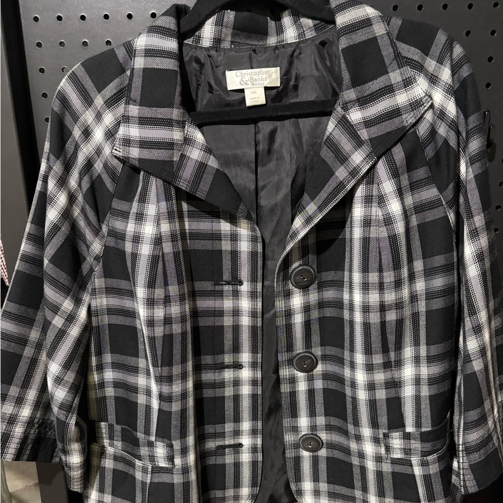 Christopher & Banks Black and Gray Plaid Blazer